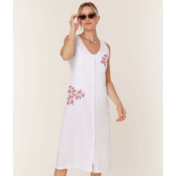 Andie The Anamur Button Up Dress - Linen - White Size MWHITE / M - Picture 3 of 3